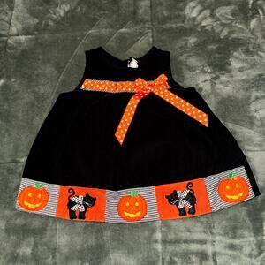 VTG Rare Editions Halloween Jumper Dress Girls 18M Black Corduroy Pumpkins Cats